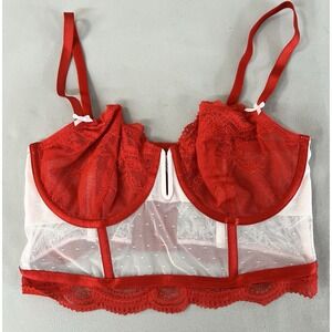 Auden‎ Red & Pink Lace Underwire Bustier Longline Bra Size Large